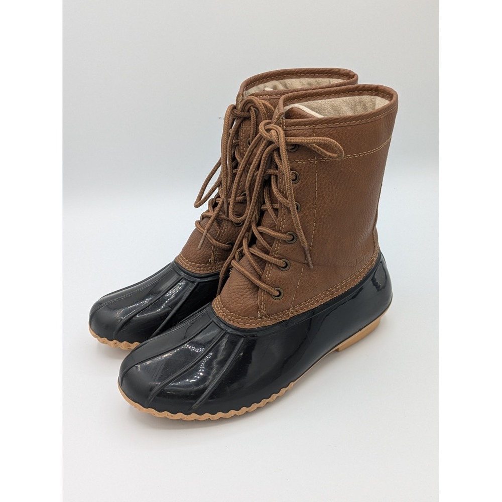 Maplewood Duck‎ Boots 8 Brown Black Gorpcore Waterproof Winter Faux Fur Lining